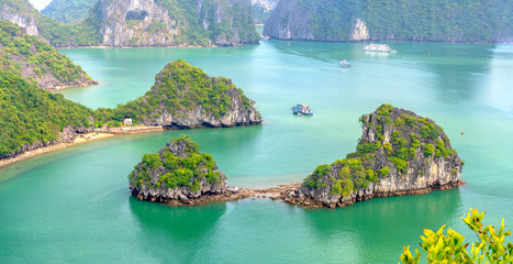 Beautiful landscape Halong Bay view from adove the Ti Top Island. Halong Bay is the UNESCO World...