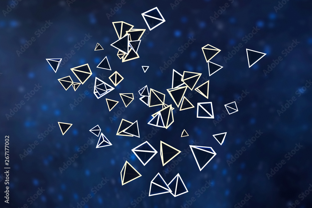 Aufkleber 3d rendering, glowing triangle cube with dark background.