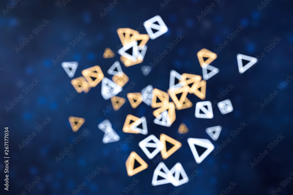 Aufkleber 3d rendering, glowing triangle cube with dark background.