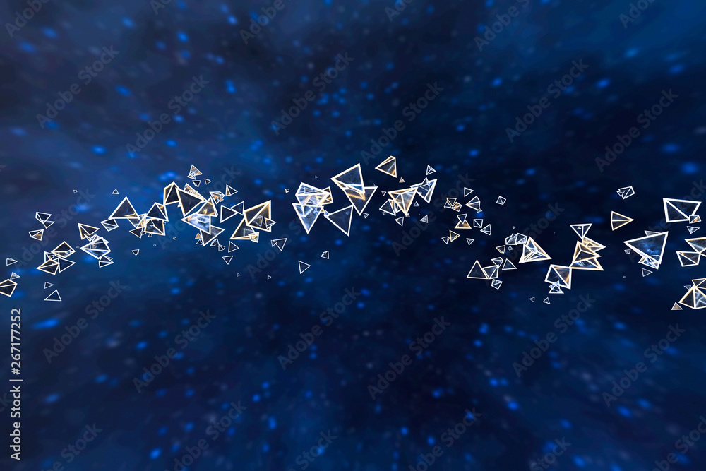 Aufkleber 3d rendering, glowing triangle cube with dark background.