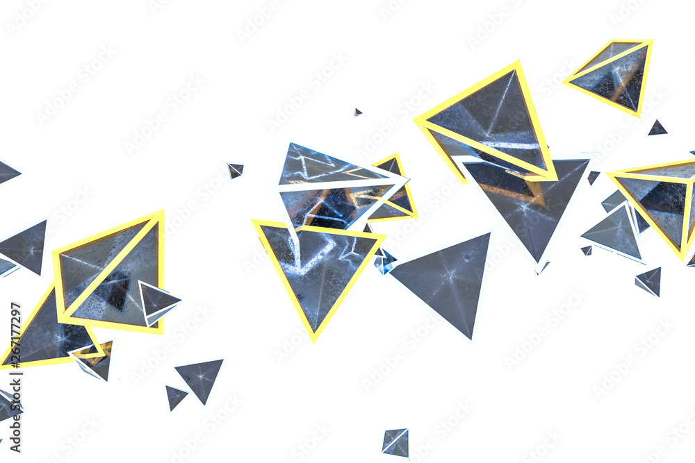 Aufkleber 3d rendering, glowing triangle cube with dark background.