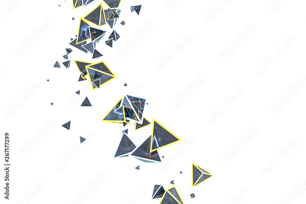 Aufkleber 3d rendering, glowing triangle cube with dark background.