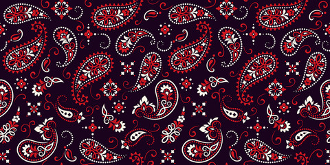 Seamless pattern based on ornament paisley Bandana Print. Vector ornament paisley Bandana Print. Silk neck scarf or kerchief square pattern design style, best motive for print on fabric or papper. - 267177285