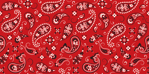 Seamless pattern based on ornament paisley Bandana Print. Vector ornament paisley Bandana Print. Silk neck scarf or kerchief square pattern design style, best motive for print on fabric or papper. - obrazy, fototapety, plakaty