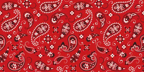 Cercles muraux Style japonais Modèle sans couture basé sur l& 39 impression de Bandana paisley ornement. Ornement de vecteur Paisley Bandana Print. Foulard en soie ou foulard à motif carré, meilleur motif d& 39 impression sur tissu ou papier.