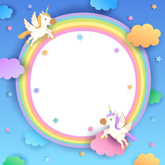 Unicorns rainbow frame for kids © tharnthip
