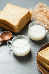 Obraz na płótnie Canvas Bread, milk and eggs, healthy breakfast