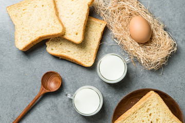 Fototapeta na wymiar Bread, milk and eggs, healthy breakfast