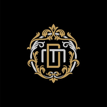 recommend clip art: Initial letter M and D, MD, DM, decorative ornament emblem badge, overlapping monogram logo, elegant luxury silver gold color on black background