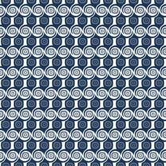 Abstract seamless pattern. Seamless wave vector background. Blue and white texture. Graphic pattern with circles and lines. Repeating abstract decorative background