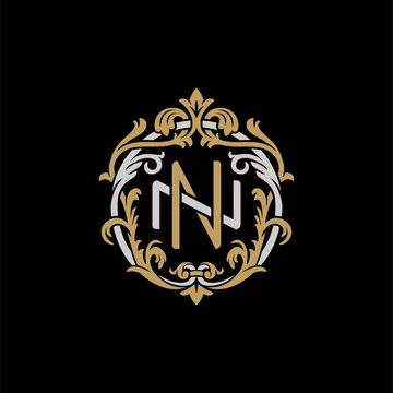 Initial letter N and N, NN, decorative ornament emblem badge, overlapping  monogram logo, elegant luxury silver gold color on black background Stock  Vector