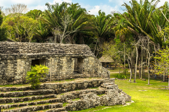 Ruins at the Mayan city of Kohunlich - large archaeological site of the pre-Columbian Maya civilization, the Yucat&aacute;n Peninsulain, the state Quintana Roo, Mexico 