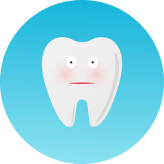 Cute sad cavity cartoon tooth character, childrens dentistry, dental care concept vector Illustration icon