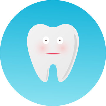 Cute sad cavity cartoon tooth character, childrens dentistry, dental care concept vector Illustration icon