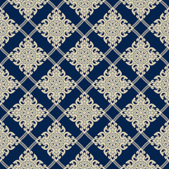 Seamless Line Thai gold pattern on blue background, The Arts of Thailand, Thai pattern background.