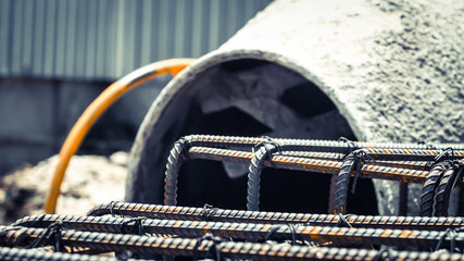 Dowel bar Steel for reinforcement structure  background concrete mixer