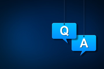 Question answer speech bubble concept on blue background