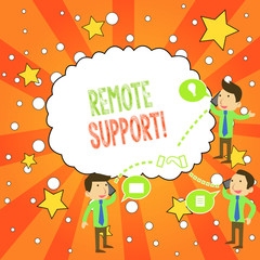 Writing note showing Remote Support. Business concept for help endusers to solve computer problems and issues remotely