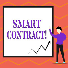 Writing note showing Smart Contract. Business concept for the computer protocol running on top of a block chain