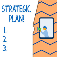 Conceptual hand writing showing Strategic Plan. Concept meaning analysisagement activity that is used to set and focus priorities