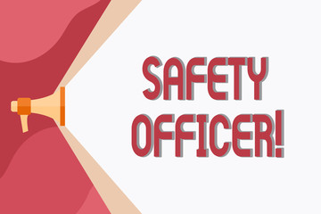 Conceptual hand writing showing Safety Officer. Concept meaning a demonstrating responsible for ensuring safety regulations Megaphone Extending the Volume Range through Space Wide Beam