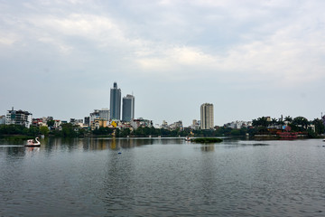 Fototapeta na wymiar Skyline of Hanoi at Truc Bach Lake. The capital of Vietnam