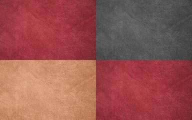 Fototapeta premium Texture of genuine leather. The collage is colorful. The structure of suede leather. Wonderful background of natural material.