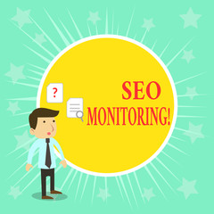 Word writing text Seo Monitoring. Business photo showcasing the process of optimizing the visibility of your website