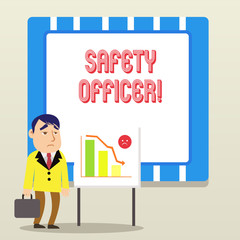 Word writing text Safety Officer. Business photo showcasing a demonstrating responsible for ensuring safety regulations