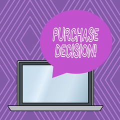 Writing note showing Purchase Decision. Business concept for process that leads a consumer from identifying a need,