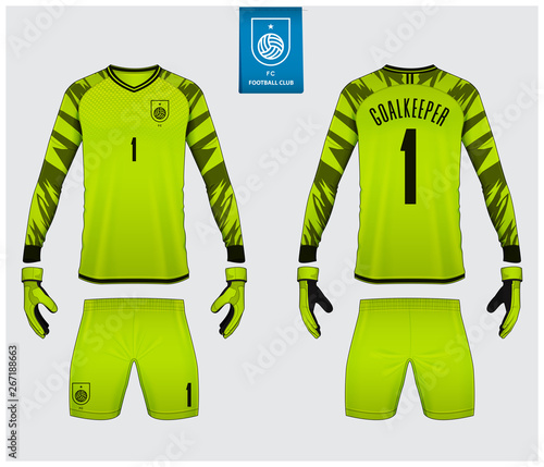 Download Goalkeeper Jersey Or Soccer Kit Mockup Goalkeeper Glove And Long Sleeve Jersey Template Design Sport T Shirt Mock Up Front And Back View Soccer Uniform Football Logo Design Vector Illustration Wall Mural Tondruangwit