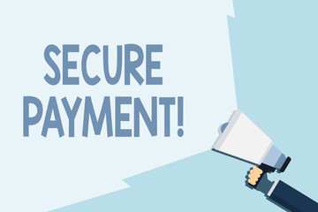 Writing note showing Secure Payment. Business concept for webpage where credit card numbers are entered is secured Hand Holding Megaphone with Beam Extending the Volume Range