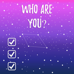 Handwriting text Who Are You question. Conceptual photo asking about demonstrating identity or demonstratingal information Constellation with Seamless White Stars and Dots Scattered and One Pattern