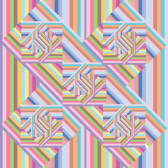 multicolored striped pattern with squares and rhombuses vector