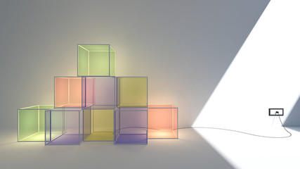 3d render of light box pastel color and copy space