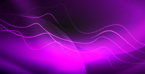 Glowing abstract wave on dark, shiny motion, magic space light. Techno abstract background