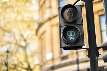LGBT pedestrian traffic light signals symbolizing equality, diversity and tolerance