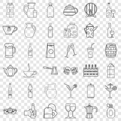Beverage icons set. Outline style of 36 beverage vector icons for web for any design