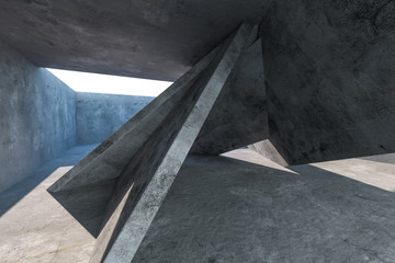 3d rendering, concrete room with creative construction.