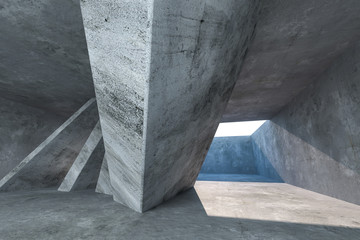 3d rendering, concrete room with creative construction.