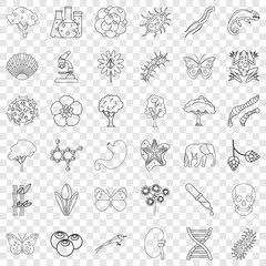 Biology icons set. Outline style of 36 biology vector icons for web for any design