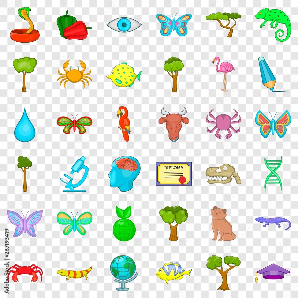 Poster botany icons set. cartoon style of 36 botany vector icons for web for any design