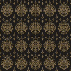 Damask seamless pattern. Dark background texture in vintage style. Vintage template for wallpaper design. Vector illustration