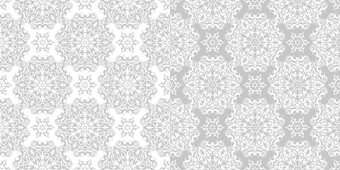 Floral seamless patterns. Gray and white monochrome design compilation