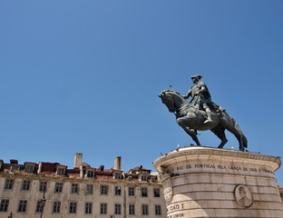 Naklejka premium Equestrian statue of King Joao I at Figueras Square in Lisbon - Portugal