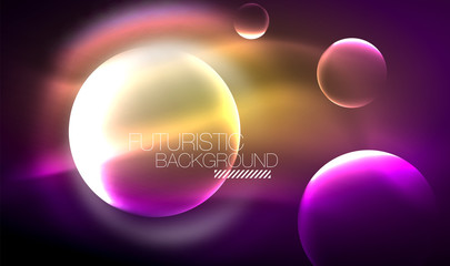 Blurred neon glowing round shapes, abstract circles and lights