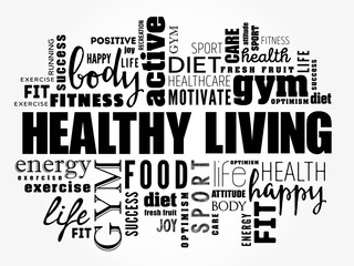 Obraz premium Healthy Living word cloud collage, health concept background