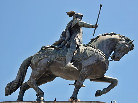 Equestrian statue of King Joao I at Figueras Square in Lisbon - Portugal