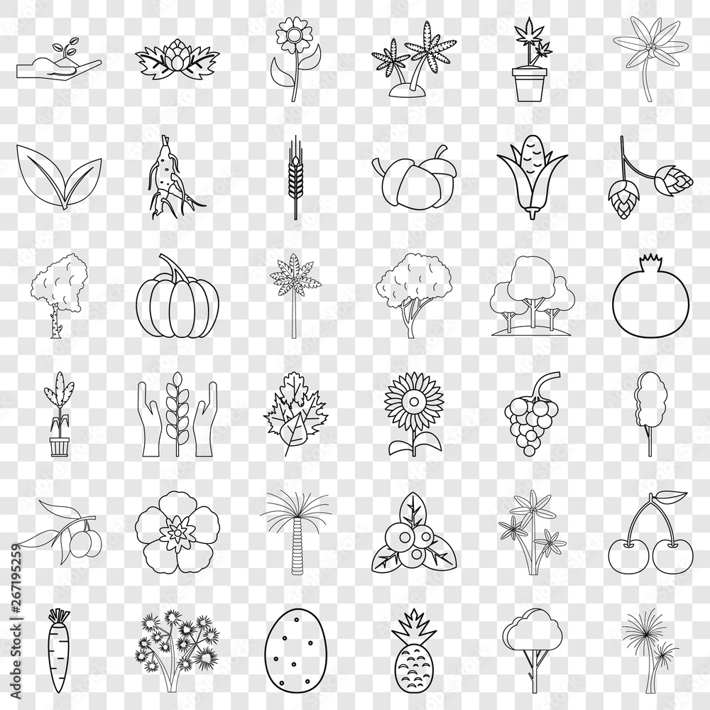 Poster flower icons set. outline style of 36 flower vector icons for web for any design