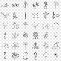 Flower icons set. Outline style of 36 flower vector icons for web for any design